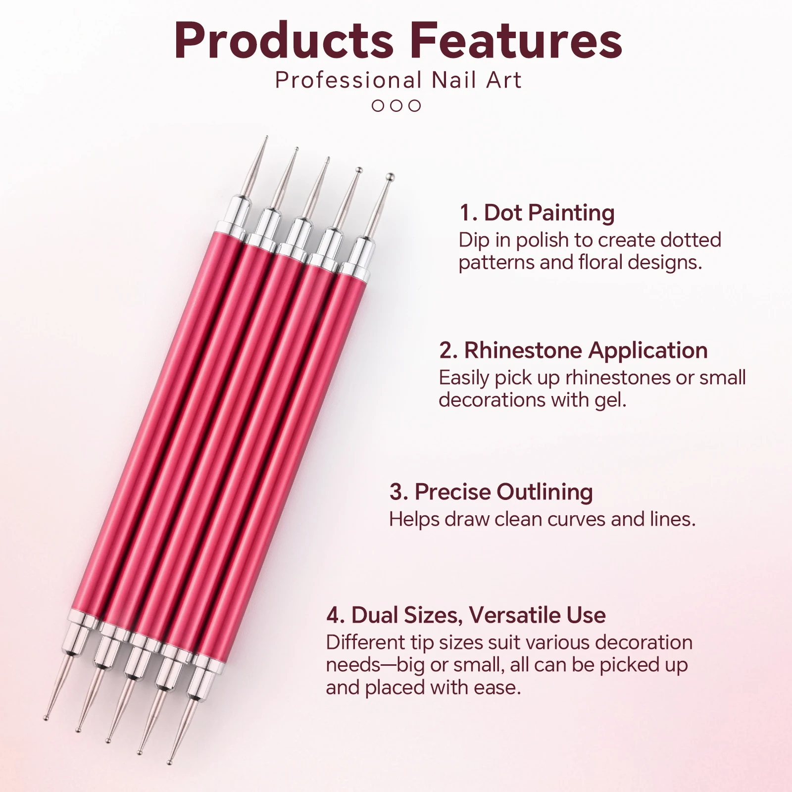 Nail Art Dotting Pen Alloy Handle Dual-ended Drawing Painting Rhinestones Gems Pens