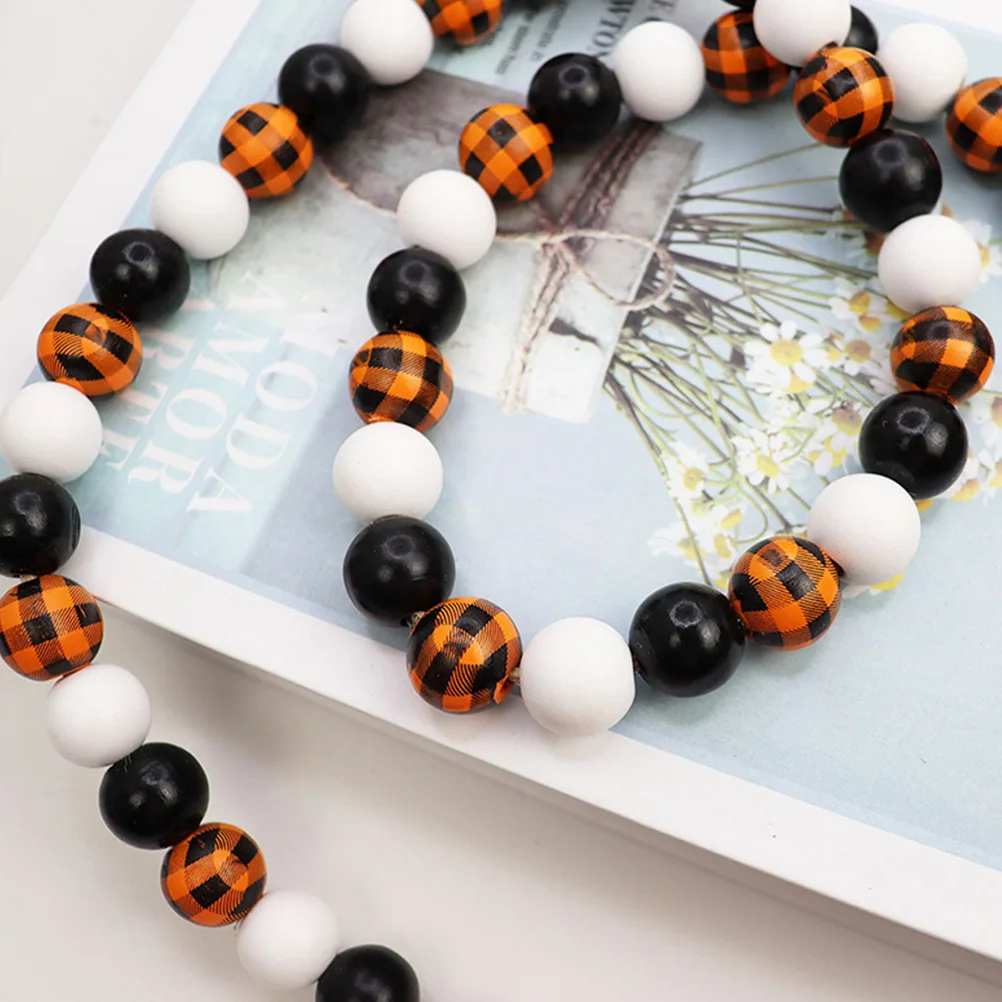 

1Pcs Halloween Hanging Decoration Handmade Wood Bead Garland with Tassel for Fireplace Wall Tree Festive Atmosphere Enhancer