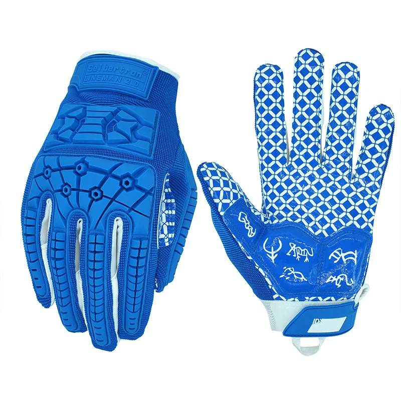 

Seibertron Lineman 2.0 Padded Palm American Football Receiver Gloves Flexible TPR Impact Protection Rugby Blue Glove Adult