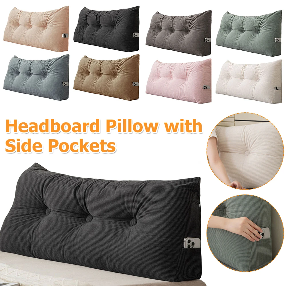 

Triangular Wedge Headboard Pillow with Side Pockets Positioning Support Reading Bolster Pillow Wedge Cushion for Bed Sofa