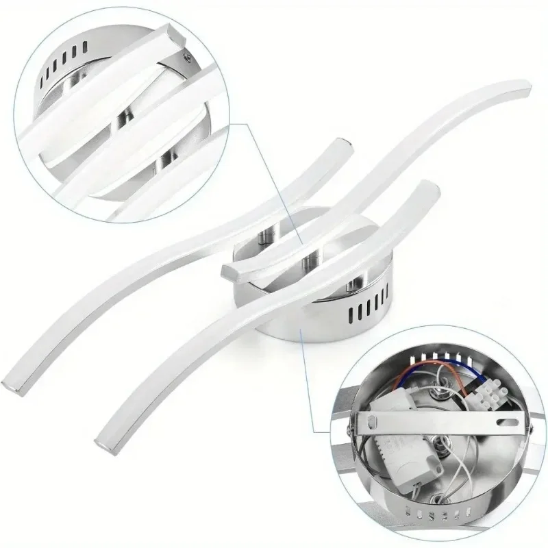 ‌21W 5500K LED 3-Arm Chandelier with Wavy Design, Modern Ceiling Light for Living Room Bedroom Kitchen Hallway