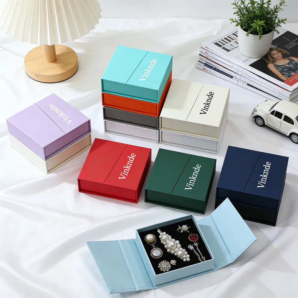 

10pack Magnet Jewelry Gift Box For Pendant Necklace Bracelet Stud Organizer Wedding Favors Jewellery Packaging Sack Custom Logo