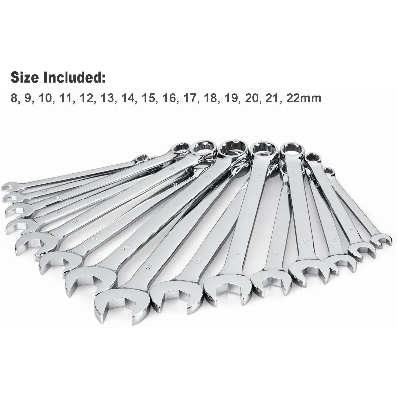 15-Piece DIY Metric Combination Wrench Set, 8-22mm, with Rack Organizer and OEM Custom