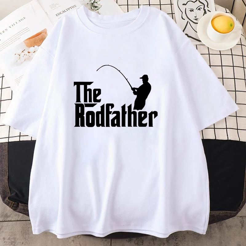 New The Rodfather Fishing Letter Printed T-shirts for Unisex Summer Tee Shirt Men Women Casual Short Sleeve Round Neck Top Shirt