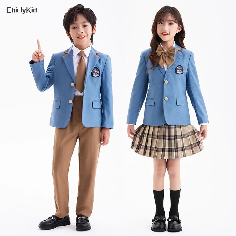 

Children School Uniform Girls Japanese British Jacket Plaid Skirts Pants Boys Formal Dress Blazers Suits Kids Clothes Class Sets