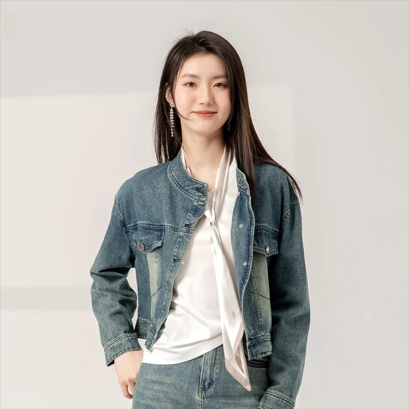 

Dailanzhi Spring New Waed Vintage Blue Long Sve Denim Jaet ort Top Women's Casual Faion Cotton Jeans Coat