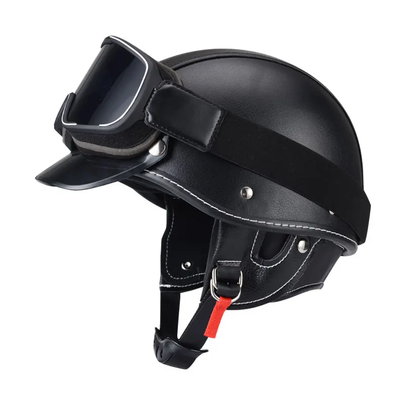 

Vintage Design Black PU Leather Classical Half Face Helmet Motorcycle For Adults With Removable Free Brim Size S M DOT