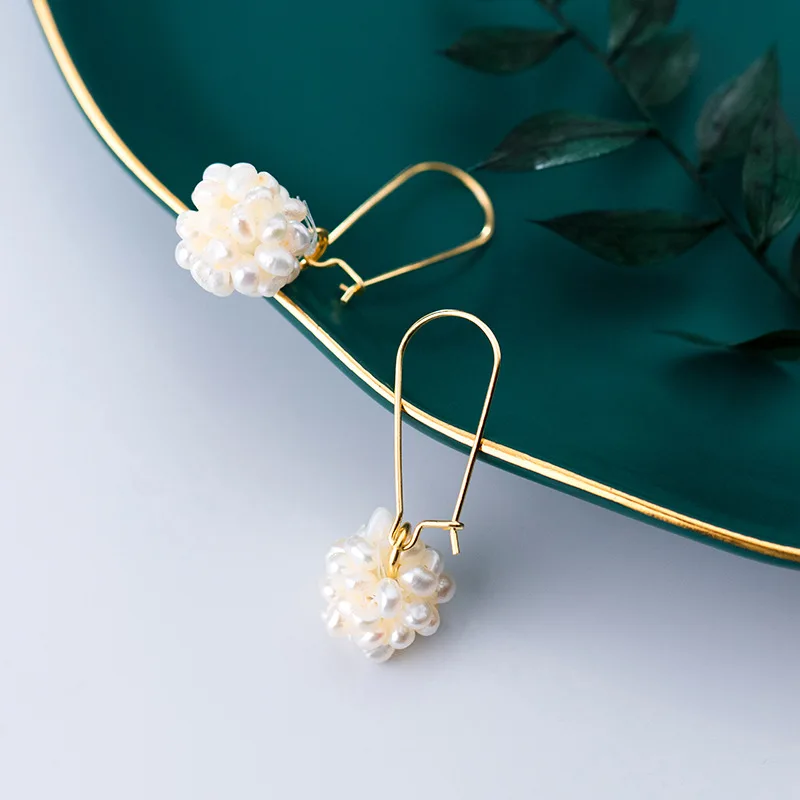 Minar High Quality Irregular Freshwater Pearl Flower Ball Hoop Earrings for Women 14K Real Gold Plated Copper Bridal Jewelry