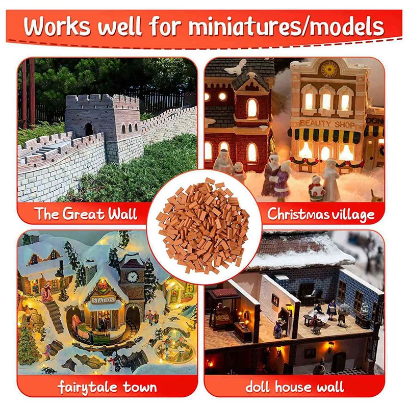 

A63T-1400 Pieces Mini Bricks For Landscaping Miniature Bricks Brick Wall Small Bricks For Dollhouse Garden Parts,1/35 Scale