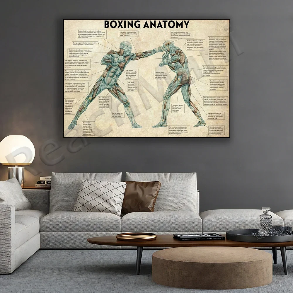 Boxing knowledge prints, boxing anatomy, boxing vintage posters, wall art home decor