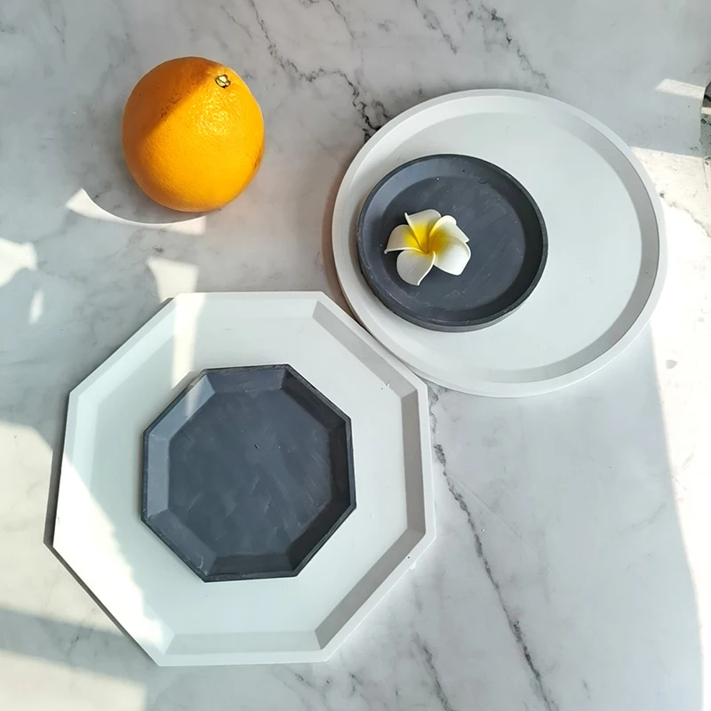 Big Size Round Cement Concrete Tray Silicone Molds Square Plaster Storage Tray Gypsum Coaster Epoxy Resin Mould