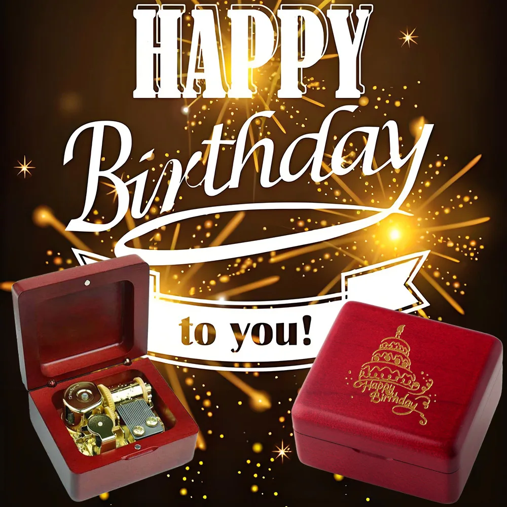 

SOFTALK Happy birthday Exquisite packaging Solid Wood Wine Red Theme Music Box Birthday, Christmas, Valentine's Day Gift