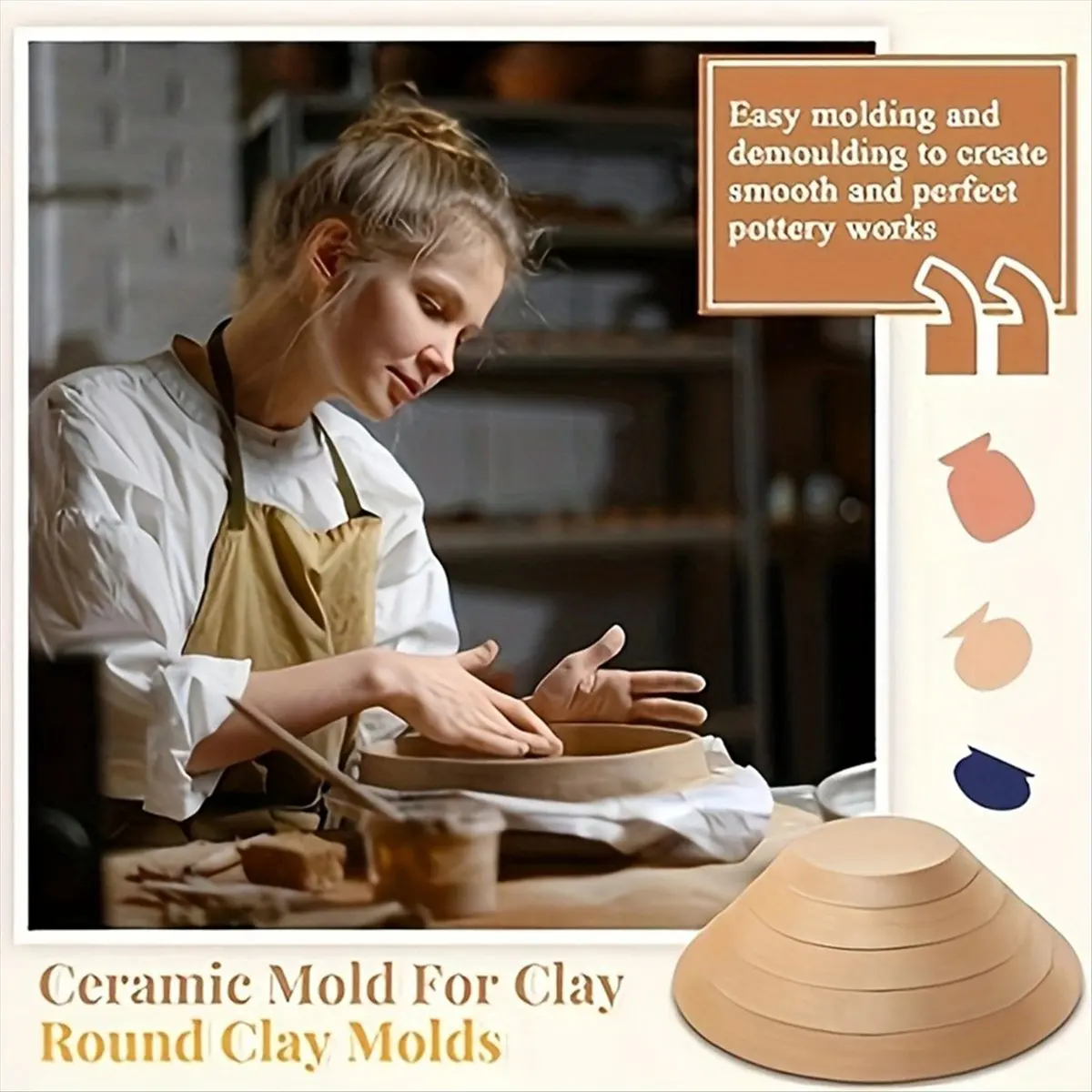 Budget-Friendly-5pcs Wooden Pottery Mold Set Versatile Sizes for Ceramic and Clay Crafting Round Slump Molds for Handbuilding