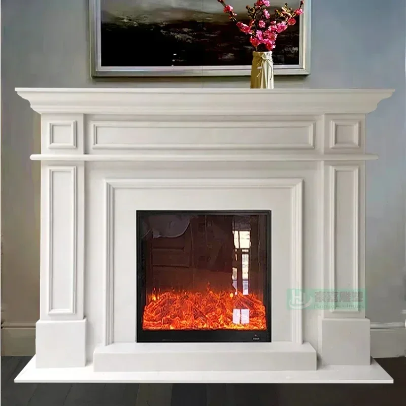 cqyNatural French Simplicity Marble Mantelshelf American Interior Background Wall Hallway Stone Curio Cabinet