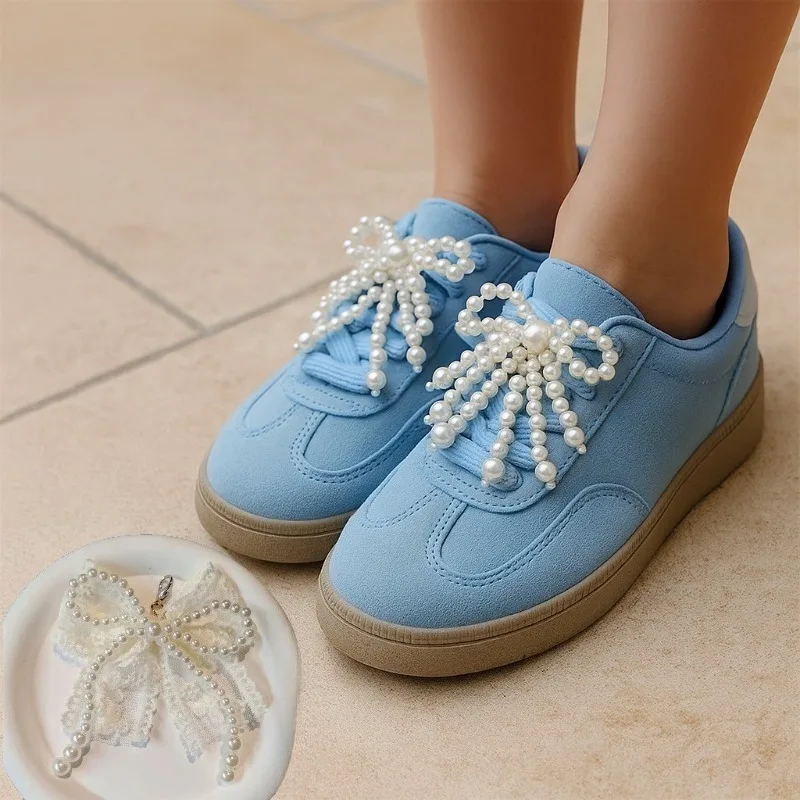 

Модные кружевные туфли с жемчужным бантом, подвески для кроссовок, декоративная обувь с цветочной пряжкой, декоративные подвески для обуви премиум-класса, аксессуары