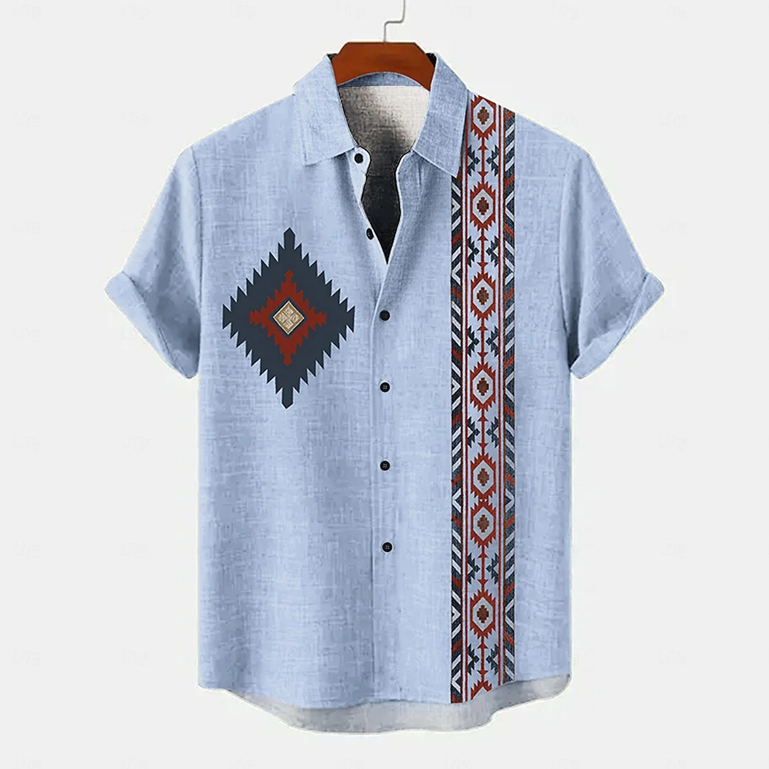 Retro Heren Overhemd Etnisch Patroon Print Korte Mouwen Revers Shirt Zomer Mode Casual Street Heren Revers Top Groot Formaat Comfort