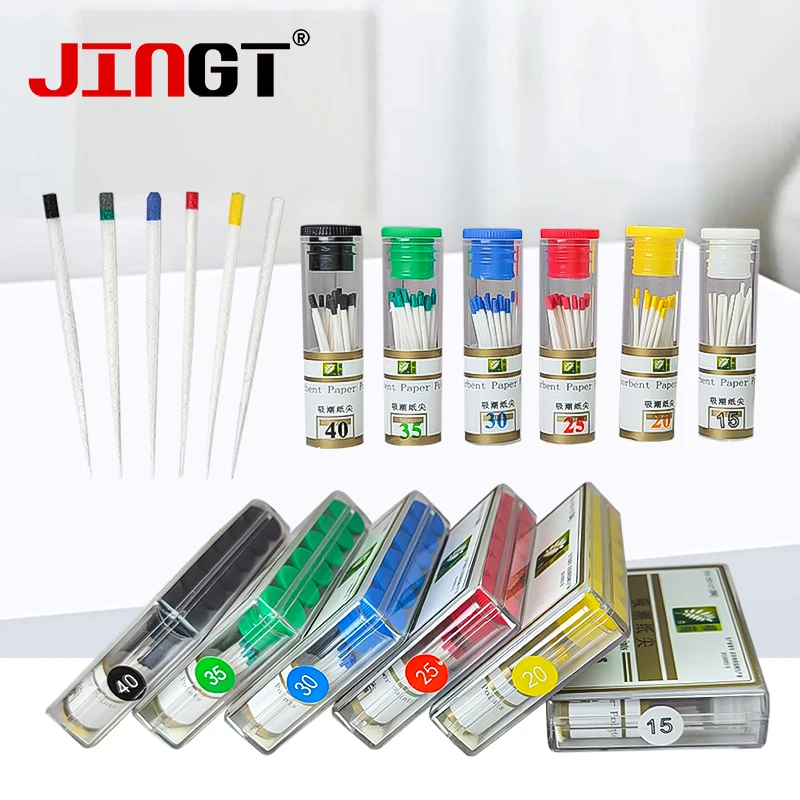 JINGT Dental Absorbent Paper Points 100/160pcs 15-40 Root Canal Files Endodontics Cotton Fiber Tips Dentist Product Materials