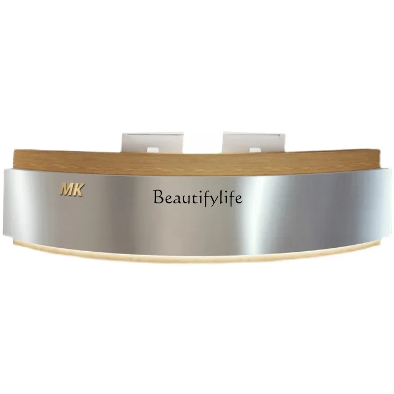 

Modern Simple Clothing Barber Shop Cashier Counter Beauty Salon Stainless Steel Curved Bar Counter