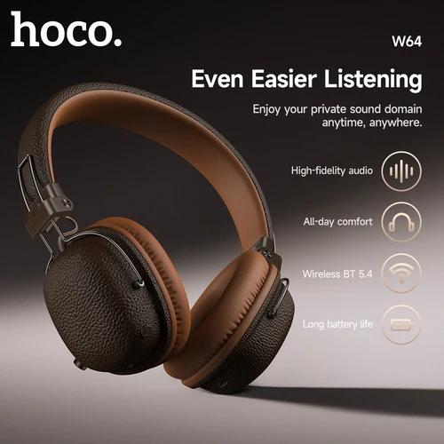 HOCO Retro PU cuero inalámbrico Bluetooth 5,4 auriculares 40MM altavoz de graves profundos música deportes HiFi Audio auriculares moda sobre la oreja