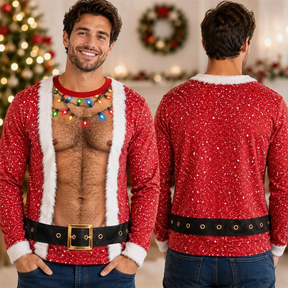 3D Print Fake Muscle Skin Humour Cosplay Ugly Sweatshirt Men Merry Christmas Personality Party Novel Pullover Sweater Fun Gift
