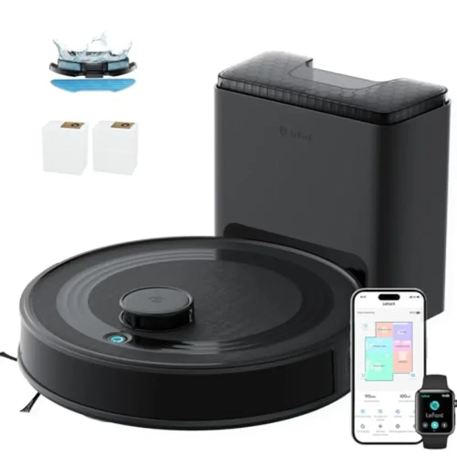

LiDAR Robot Vacuum Cleaner for home use, black ABS plastic, black color, 75-day self-emptying with multi-floor mapping and carp