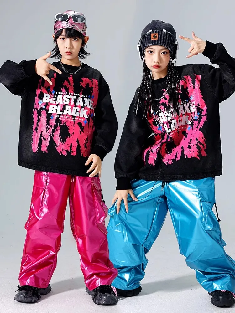 ใหม่สีชมพู Hip Hop Dance เครื่องแต่งกายเสื้อกั๊กกางเกงหลวม Street สวมใส่หญิงแจ๊สเสื้อผ้าชุดเวที BL14361