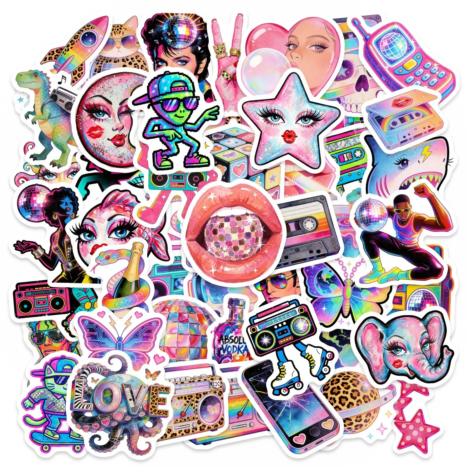 

50-100PCS Cartoon Y2K Laser Stickers Retro Luggage Bottle Decoration Notebook Stationery Decoration DIY Stickers
