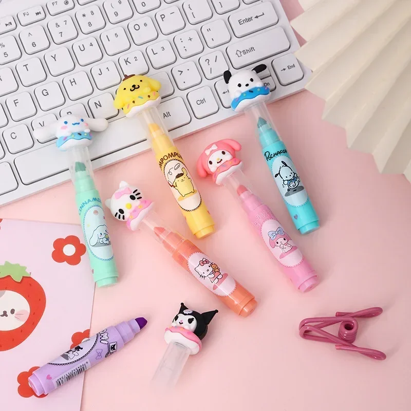 Imagem -06 - Caneta de Mão de Alto Valor Sanrio Kuromi Cartoon Marcador de Cores Donuts Pincel de Arte Presente da Menina Fofo 36 Pcs Novo