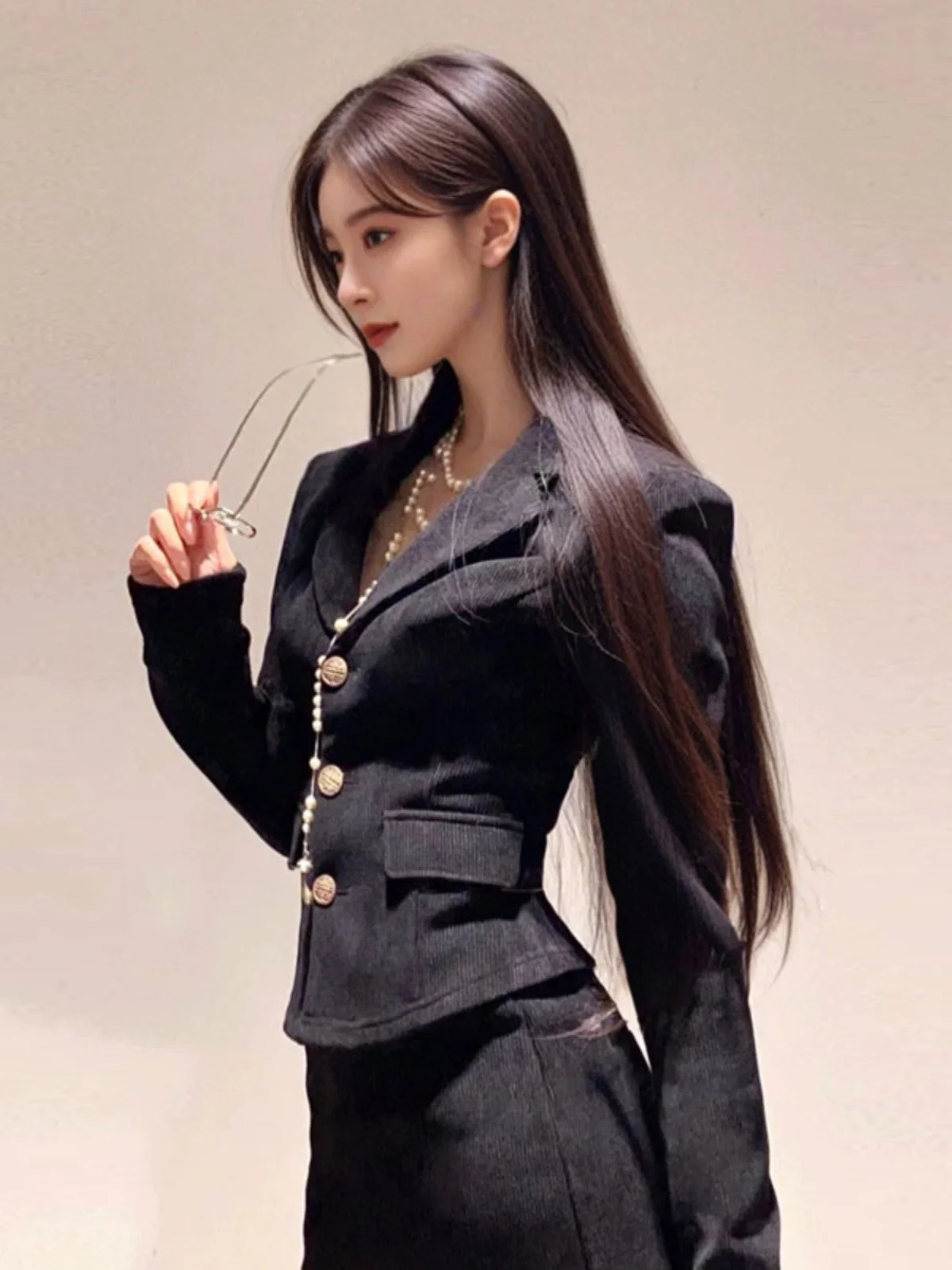 

Black Two-Piece Set Small Fragrance Style Rich Girl Spring Fashion Cool And Stylish Korean Inspired Comfortable Cotton Blend