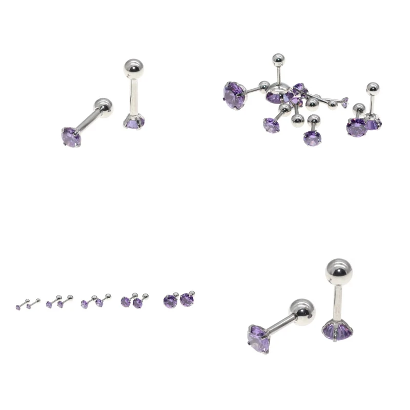 Lila AAA Zirkon Ohrstecker mit Schraubverschluss 316L Edelstahl 1,2x6mm Nadel Hypoallergener Schmuckzubehör – Detail 1