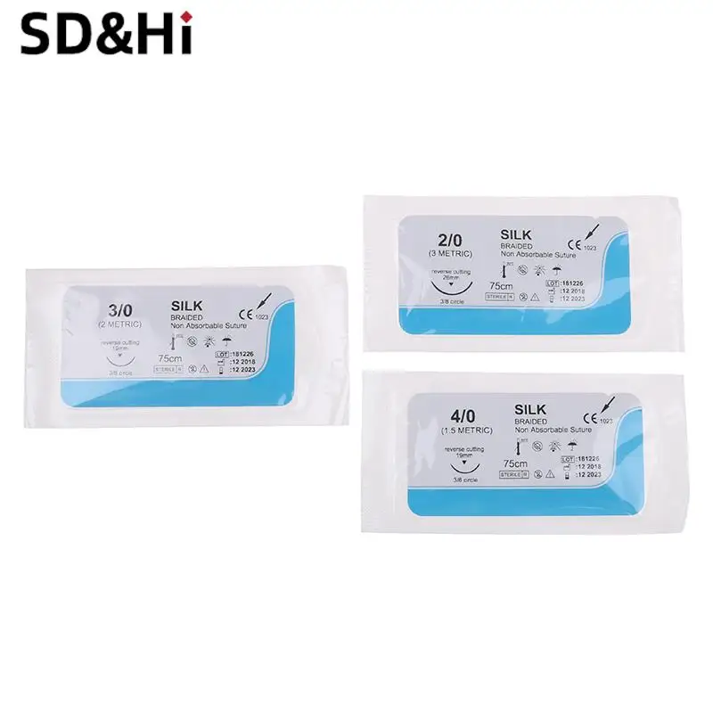 12PCS 75cm 2/0 3/0 4/0 Dental Surgical Needle Silk Medical Thread  Suture Surgical Practice Kit