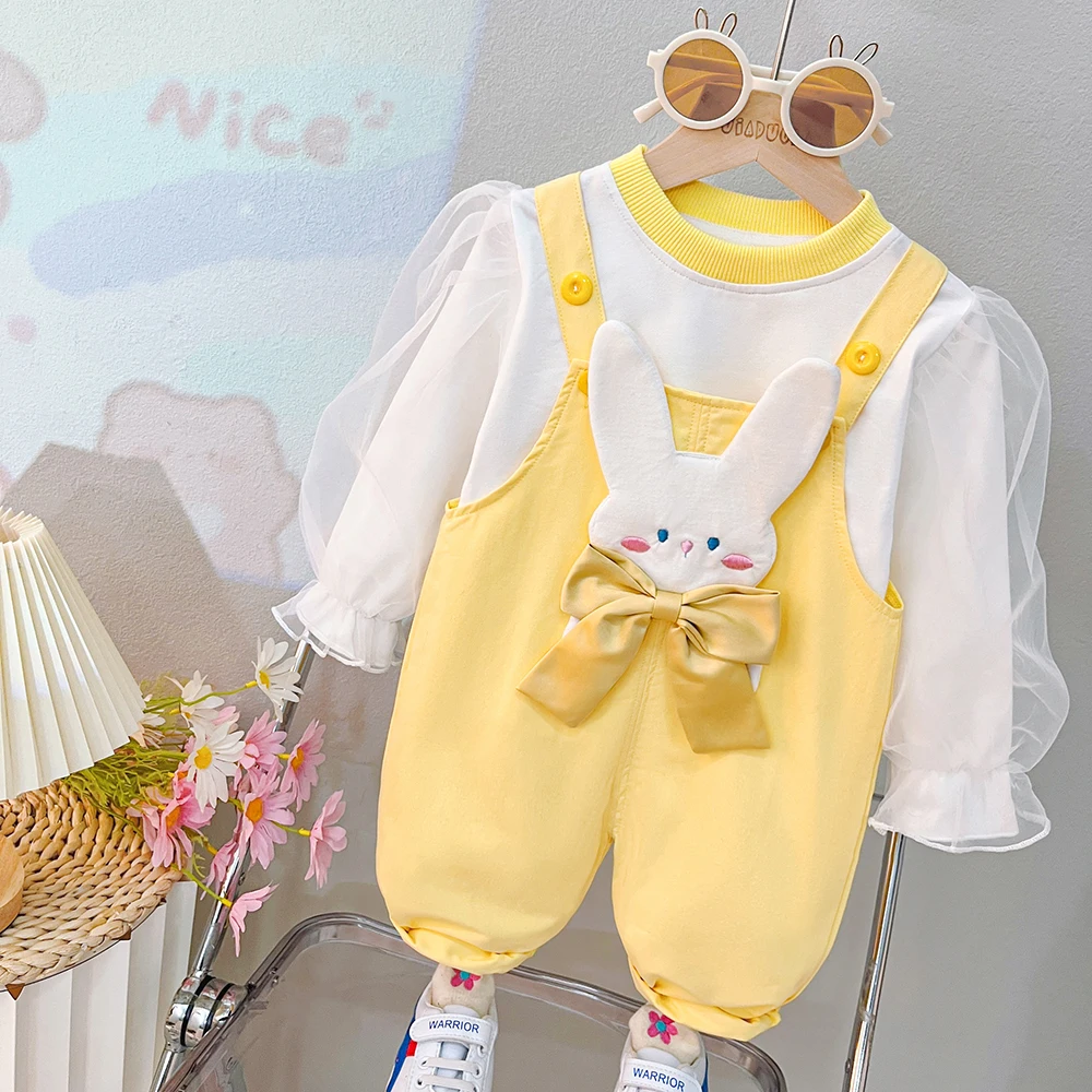 

Children Clothing Toddler Baby Girls Lace T Shirt Overalls Bow Cute Rabbit Infant Clothes Princess Outfits Autumn Kids Tracksuit