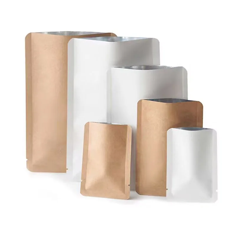 200pcs Sample Bag Kraft Paper Aluminium Film Top Open Heat Seal Coffee Powder Candy Tea Liquid Packaging Storage Bags