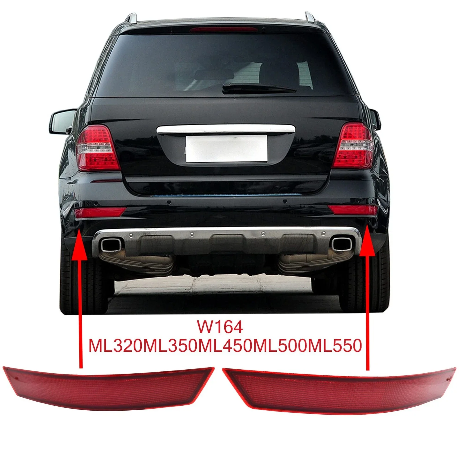1648200374 1648200375 For Mercedes-Benz ML-Class W164 ML320 ML350 08~11 Rear Bumper Fog Light Tail Fog Lamp Reflector Red Lens