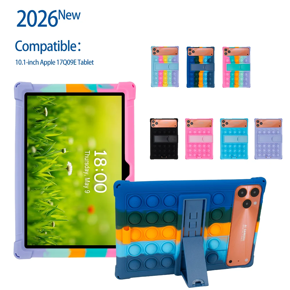For 2026 10.1 Inch Apple 17Q09E Tablet Case Ajustable Stand Cover Tablet Soft Silicone Push Bubble Rodent  Shoulder Strap Case