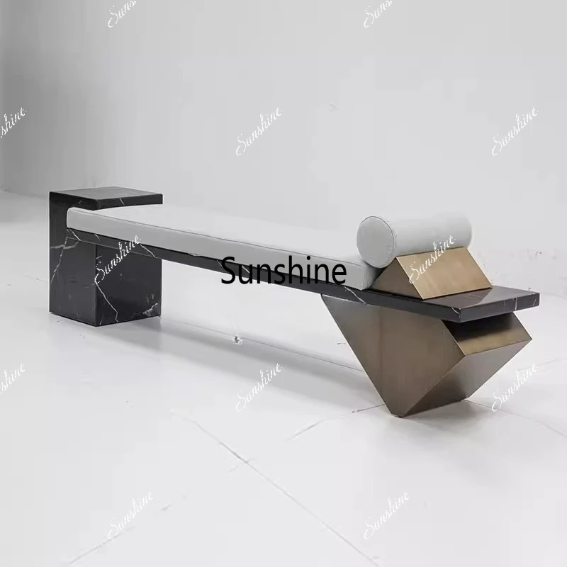 

Italian simple solid wood bench design, creative special-shaped hotel bed and breakfast model room bench, furniture