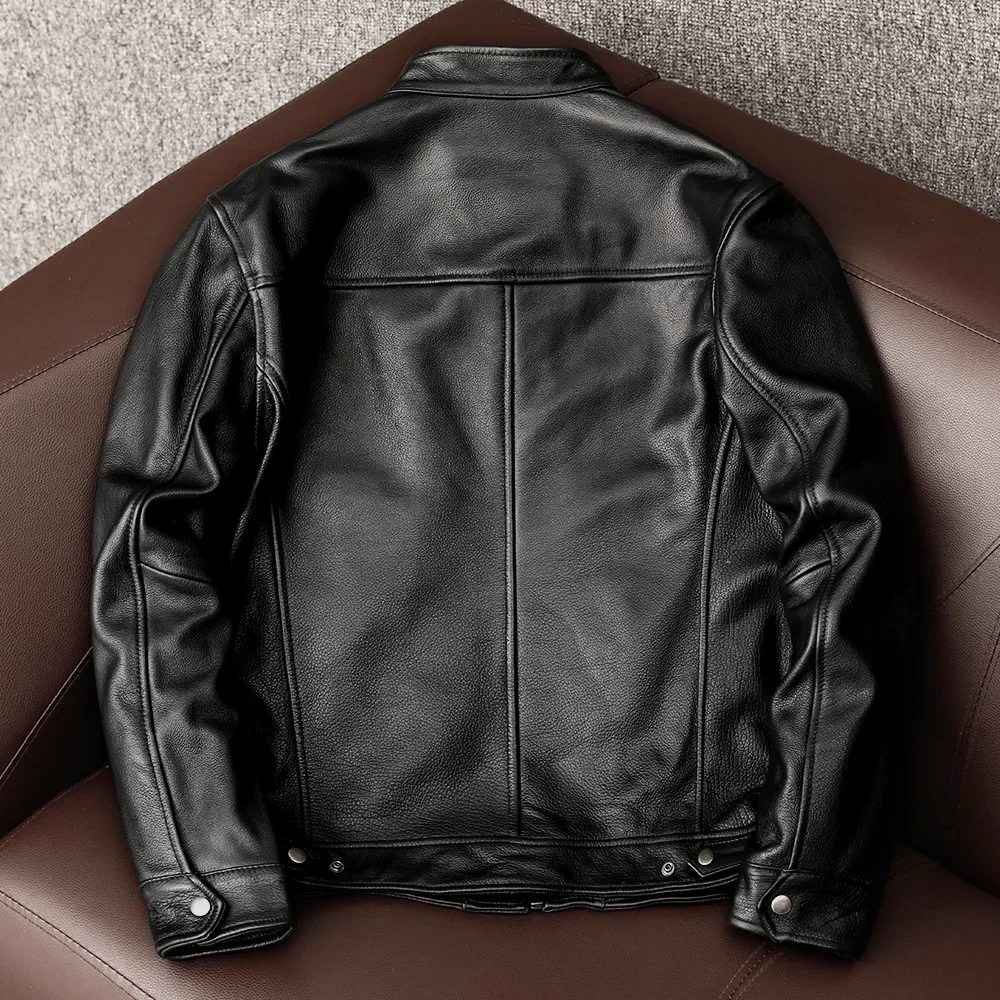 New trendy pure top layer soft cowhide genuine leather jacket men\'s slim-fit stand-up collar leather jacket coat