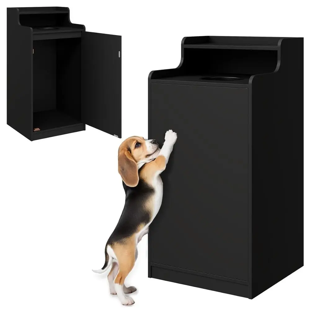 

Hidden 35 Gallon Wooden Trash Can Cabinet with Magnetic Door and Pet-Proof Design for Home, Office & Restaurant