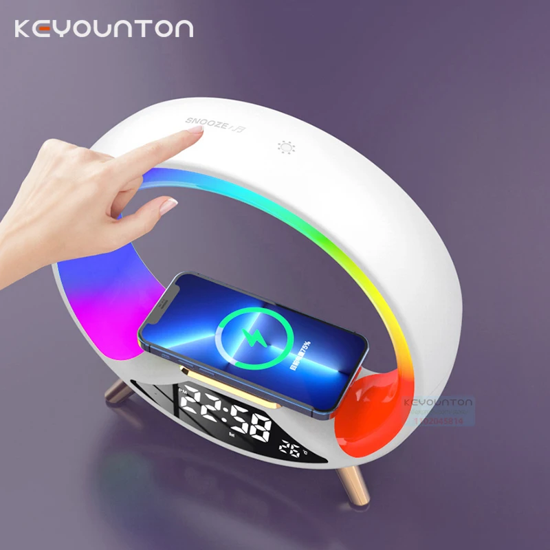 Intelligent Bluetooth Speaker LED Table Lamp Night Light Touch Lamp Clock Wireless Charger Atmosphere Lamp For iPhone 12 13 14