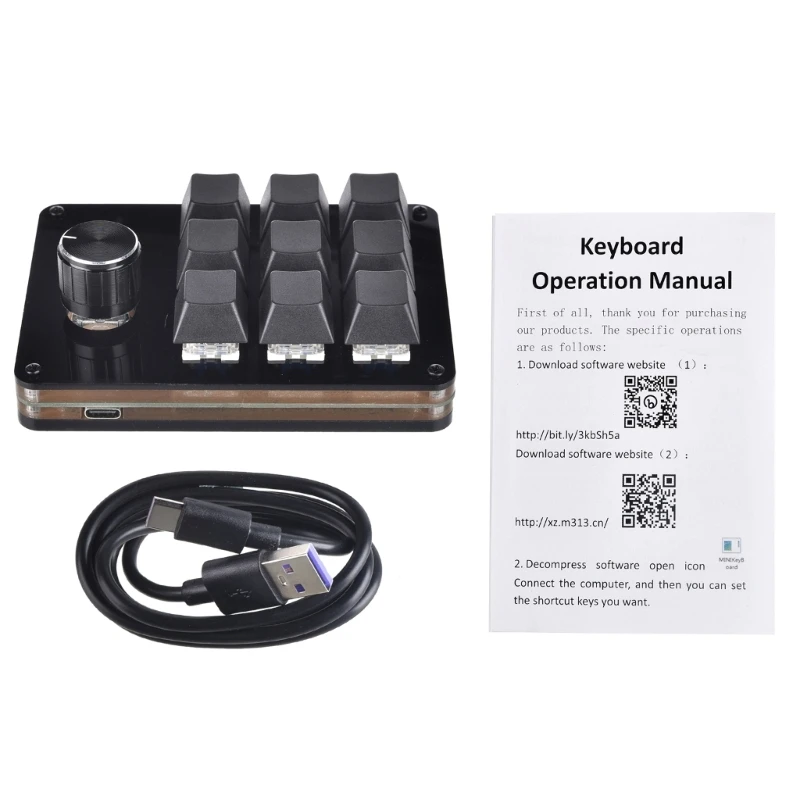 لوحة مفاتيح ماكرو ميكانيكية 9 مفاتيح لوحة مفاتيح صغيرة مع تصميم مقبض احترافي