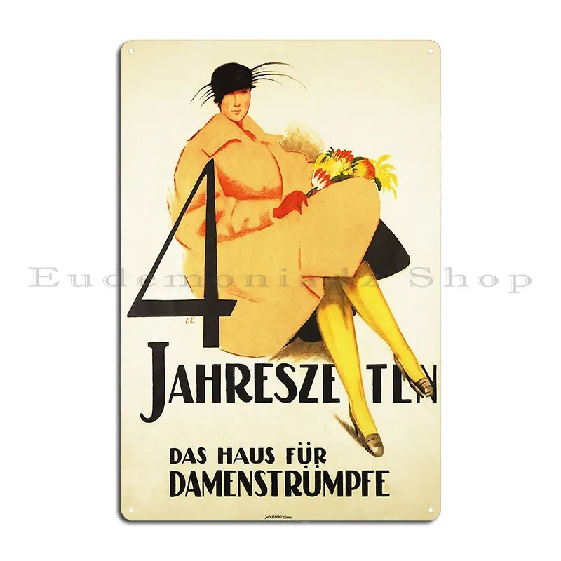 4 Jahreszeiten Das Haus Fur Damenstrumpfe Women Stockings 1922 Vintage Advert Metal Plaque Mural Wall Cave Create