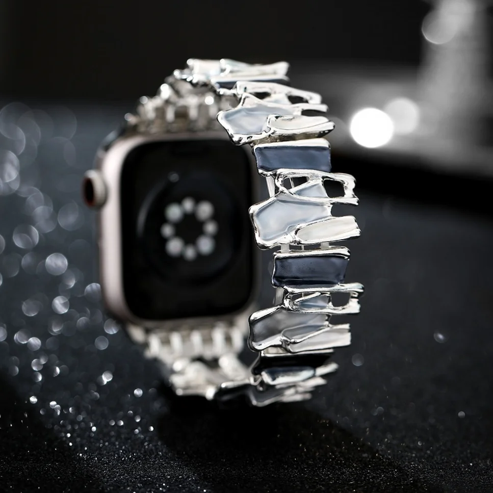 حزام معدني لساعة أبل 38 مللي متر 40 41 42 44 45 49 مللي متر غير النظامية الهندسة مطاطا سوار لسلسلة iWatch 9 8 SE 7 6 5 4 3