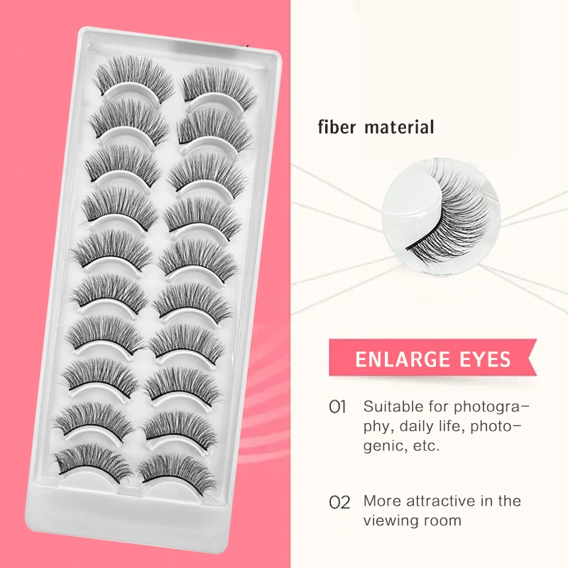 2022 New 10 Pairs Natural 3d Faux Mink False Eyelashes Dense Curls Slim Short Lashes Cosplay Dramatic Eyelashes Makeup Tool