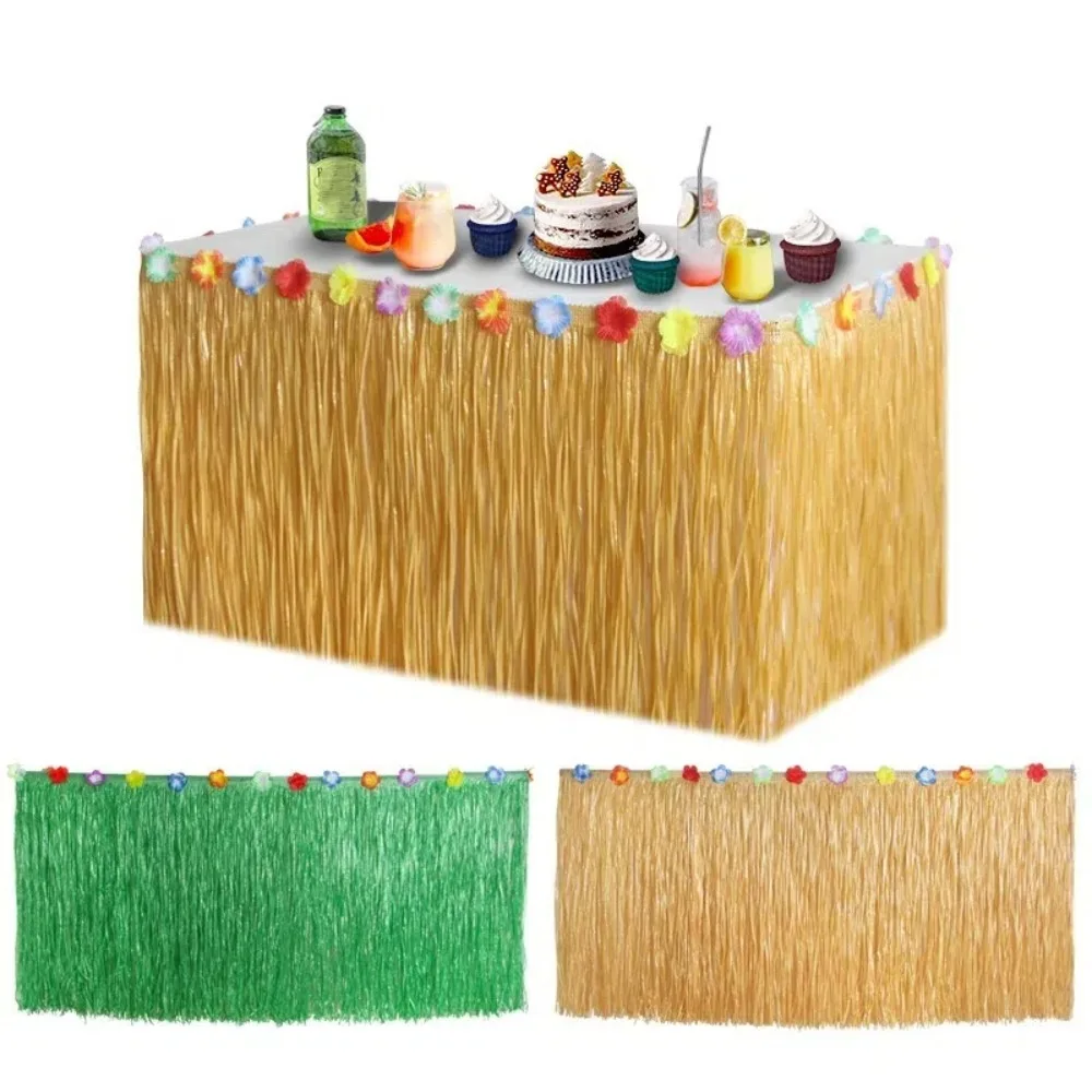 Hawaiian Party Straw Table Skirt Party Decoration Straw Color Grass Table Skirt DIY Hawaii Themed Hawaiian Table Skirt