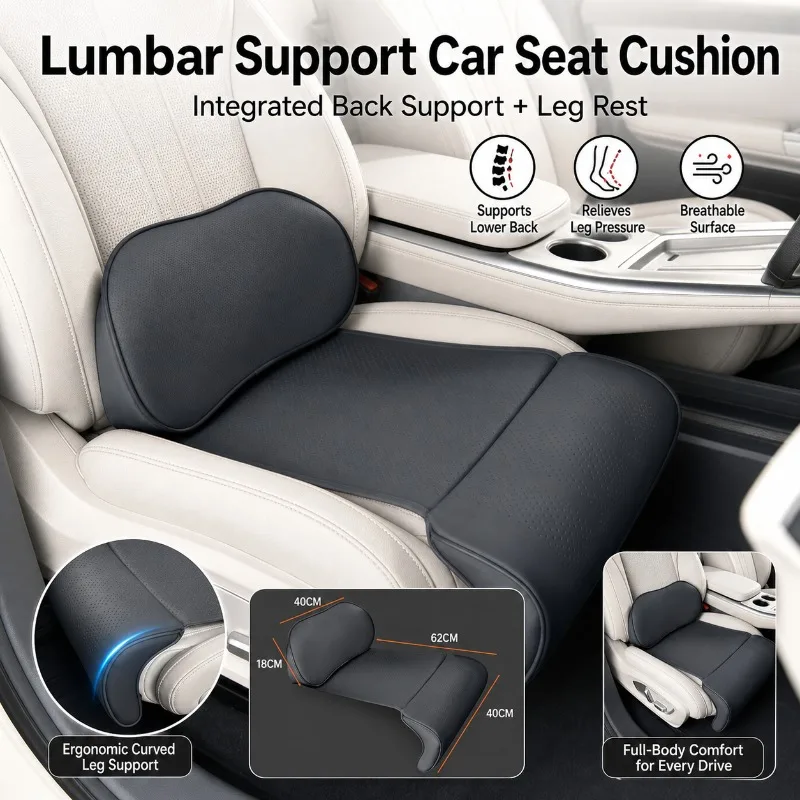 

Universal Car Seat Cushion with Lumbar Support, Breathable Leg Rest Pad for Driving Comfort