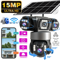 V380PRO 3 Lens WiFi Solar Camera 15MP 360 Outdoor Waterproof CCTV Night Vision Two-Way Audio Camera Mobile Tracking 4G IP Camera