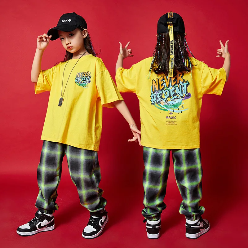 

Children's Performance Costume Hip Hop Summer Girls' Dance Costume Children's Jazz Dance Costume Plaid Pants