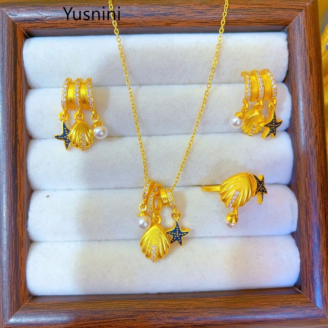 

New French Dubai Fashion 24K Gold Plated Necklace Ring Earrings Exquisite Engagement Party Jewelry Set for Lovers