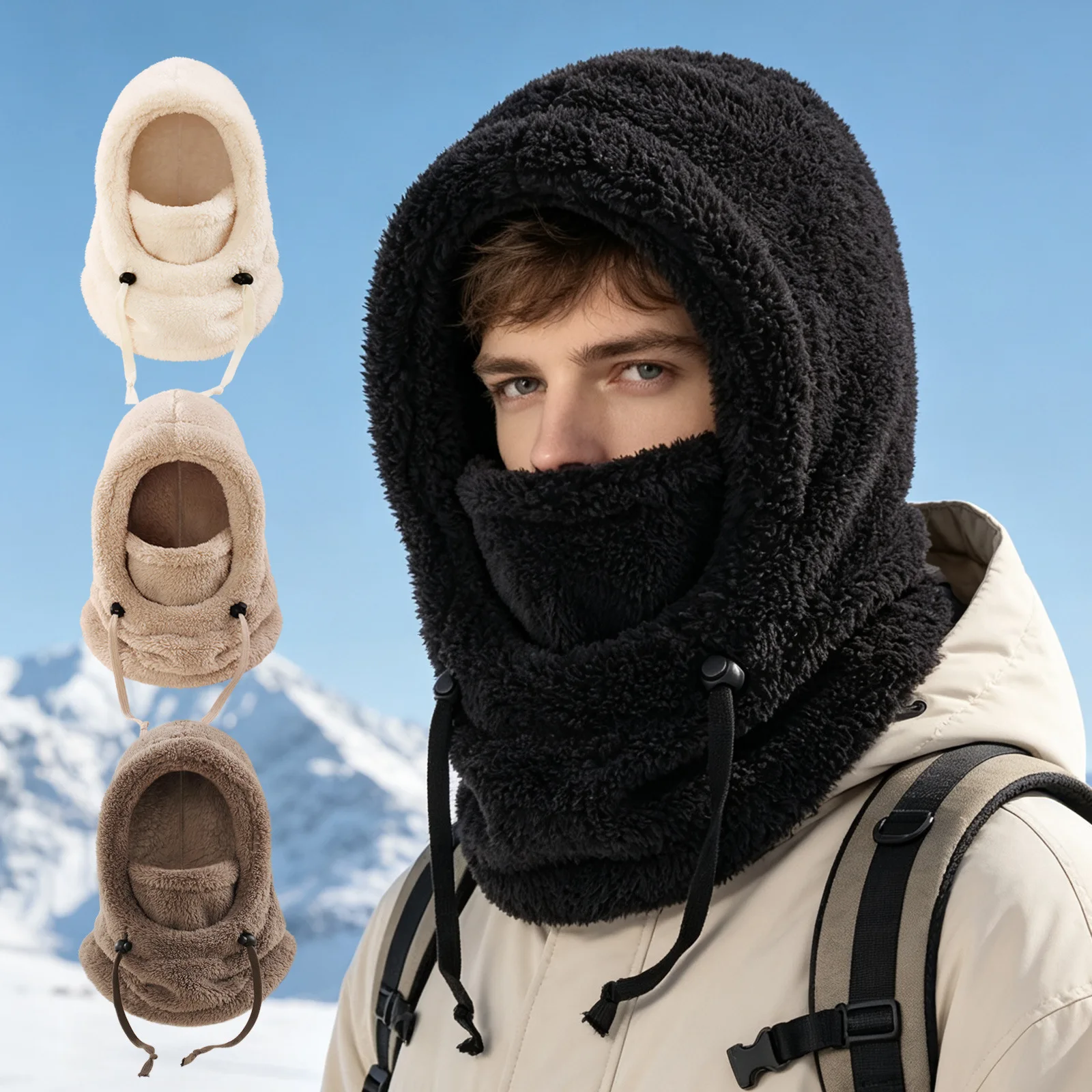 Winter Warm Balaclava Thermal Windproof Ski Hood Polar Fleece Adjustable Motocycle Face Cover Cycling Neck Cover Full Face Mask