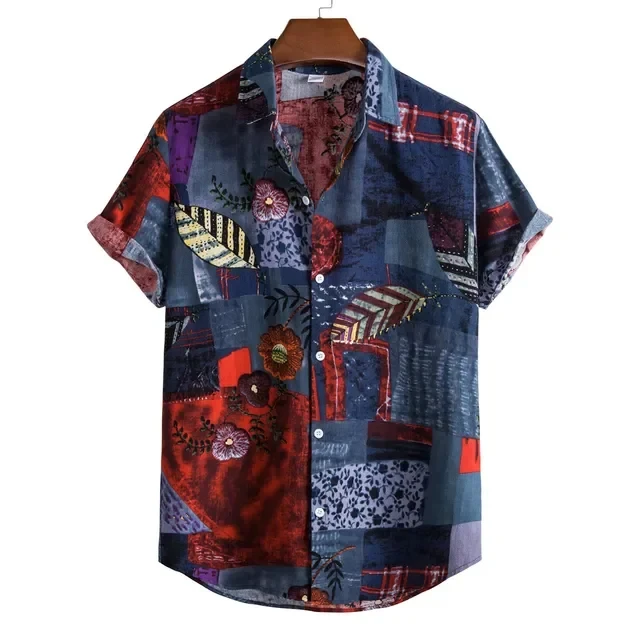 

Men's Summer Cool Beach shirt3D Printing Summer Short Sleeved Casual Lapel Style Top Retro Imported Clothing Fashionable Flowers